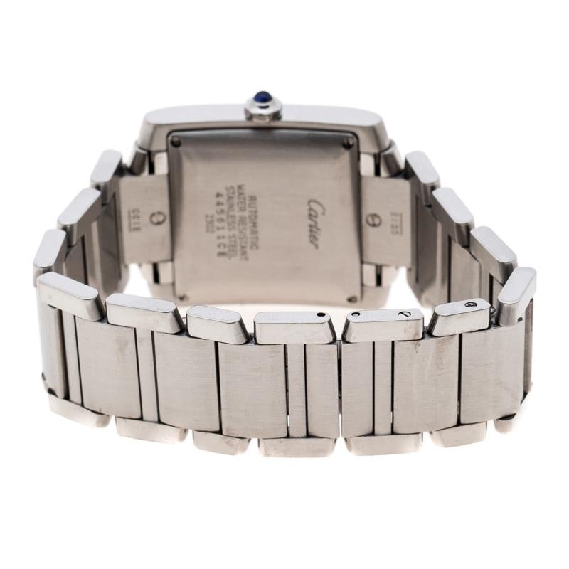 Cartier Silver White Stainless Steel Tank Francaise 2302 Women's Wristwatch 28 m In Good Condition In Dubai, Al Qouz 2