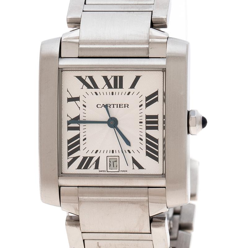 Cartier Silver White Stainless Steel Tank Francaise 2302 Women's Wristwatch 28 m 1