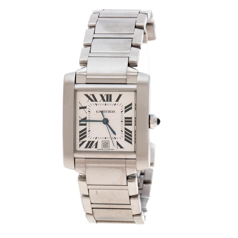 Cartier Silver White Stainless Steel Tank Francaise 2302 Women's Wristwatch 28 m