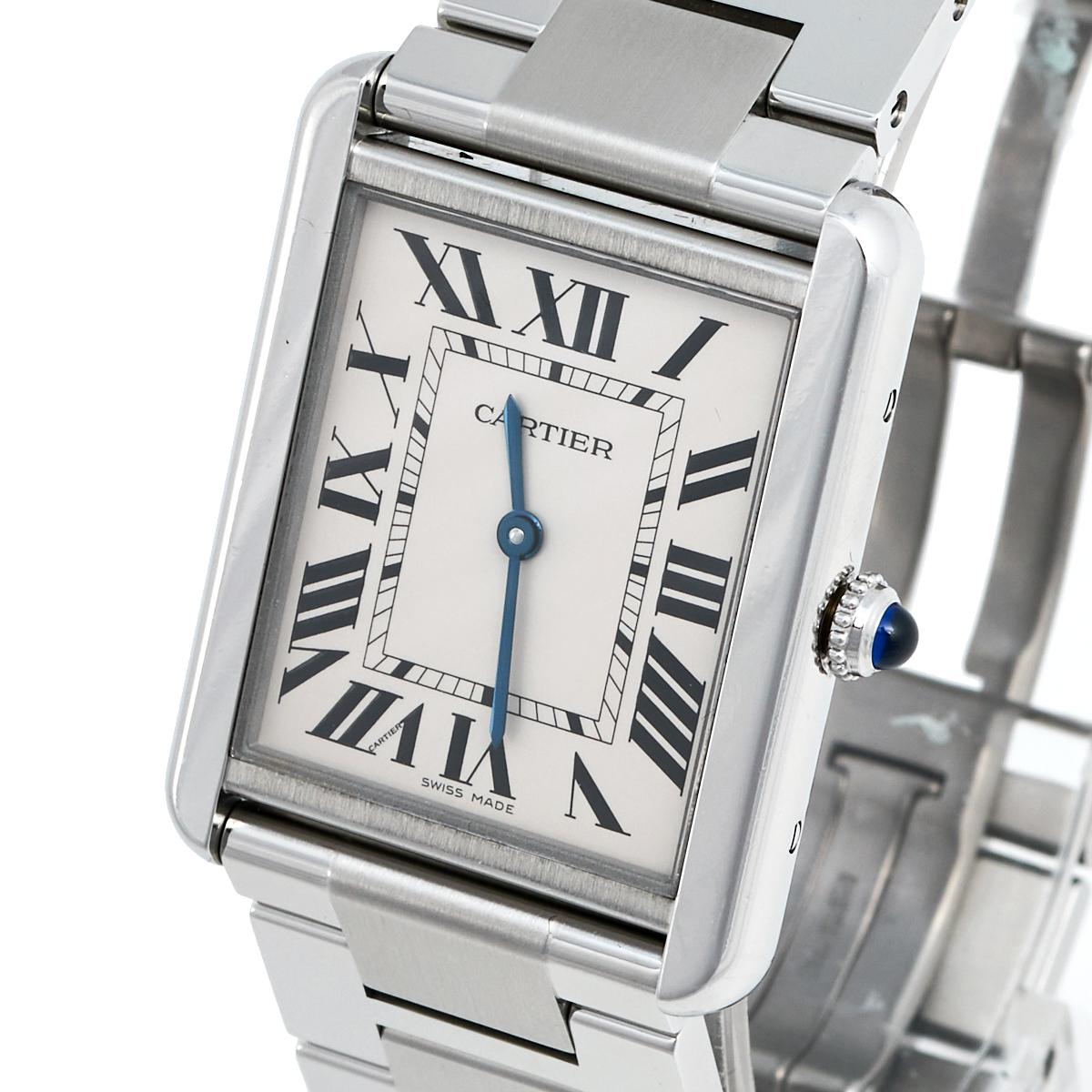 Cartier Silver White Stainless Steel Tank Solo 3169 Unisex Wristwatch 27 mm 2