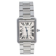 Cartier Silver White Stainless Steel Tank Solo 3169 Unisex Wristwatch 27 mm