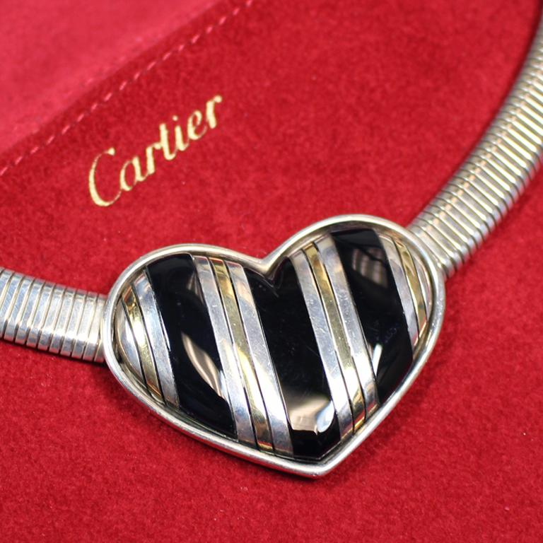 Cartier Herz-Halskette aus Silber:: Gelbgold und Onyx Damen