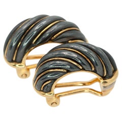 Cartier Silverium 18K Tri-Color Gold Ribbed Hoop Clip-On Earrings