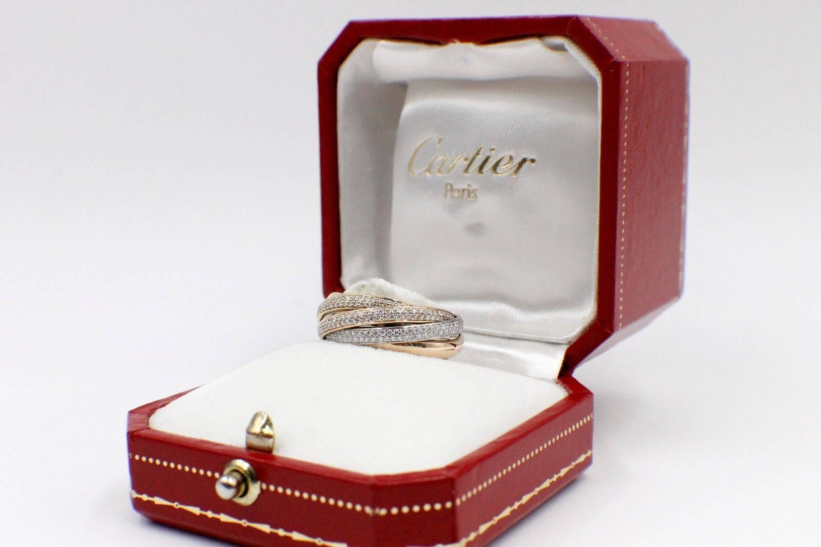 Cartier Six Row Trinity Pave Diamond Wedding Ring 18 Karat Rose and White Gold In Excellent Condition In San Diego, CA