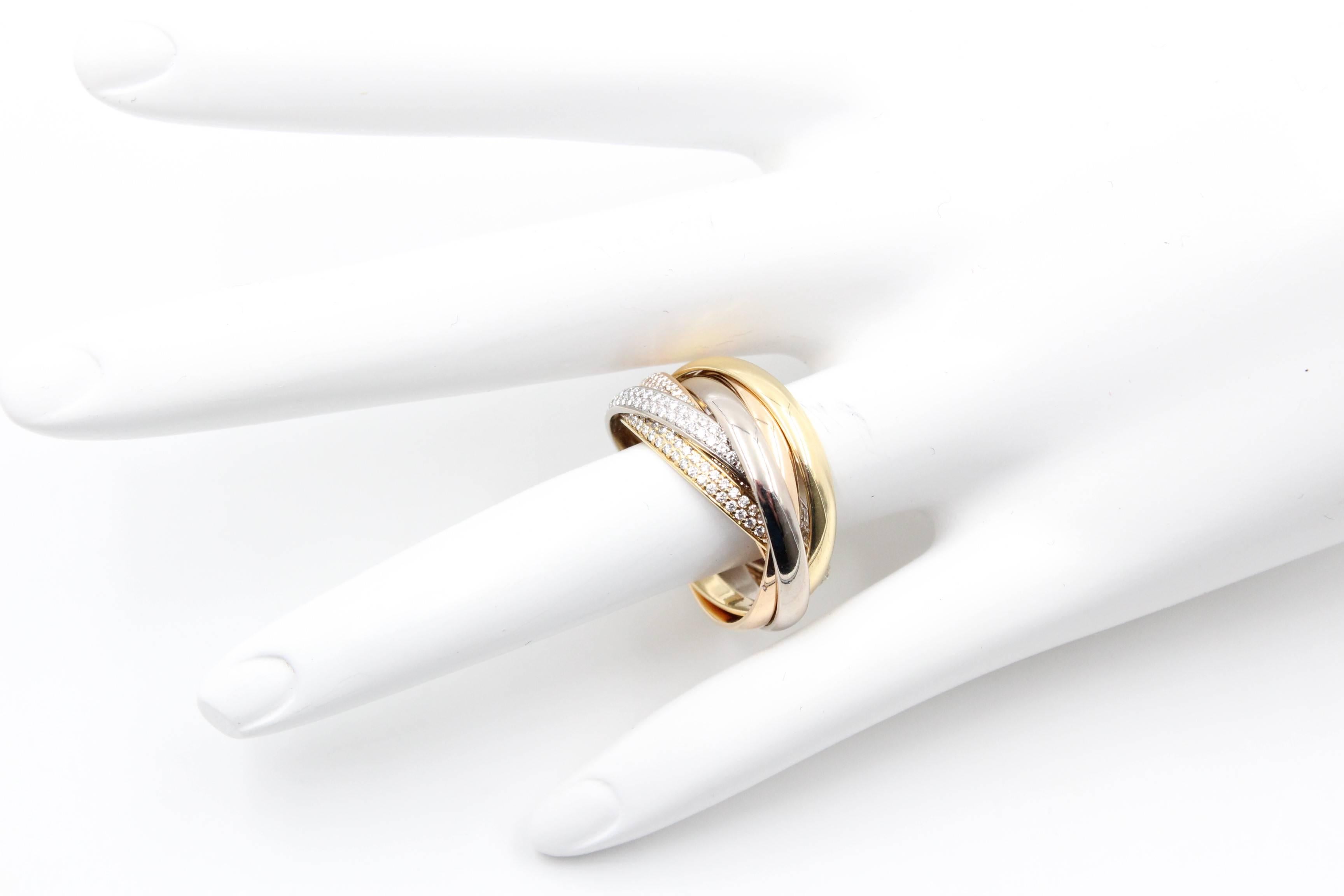 Cartier Six Row Trinity Pave Diamond Wedding Ring 18 Karat Rose and White Gold 1