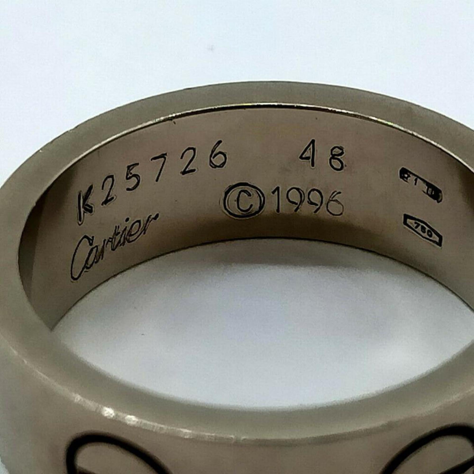 Cartier Size 4.5 18k White Gold Love Ring 863540 For Sale 2