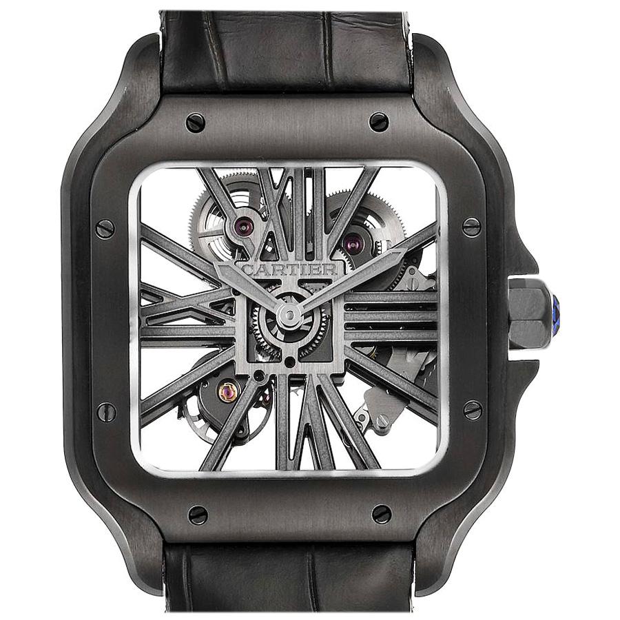 Cartier Skeleton Horloge Santos Black ADLC Steel Watch WHSA0009