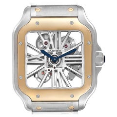 Montre Cartier Santos Skeleton Horloge en acier et or jaune avec boîte WHSA0019 et certificats d'authenticité