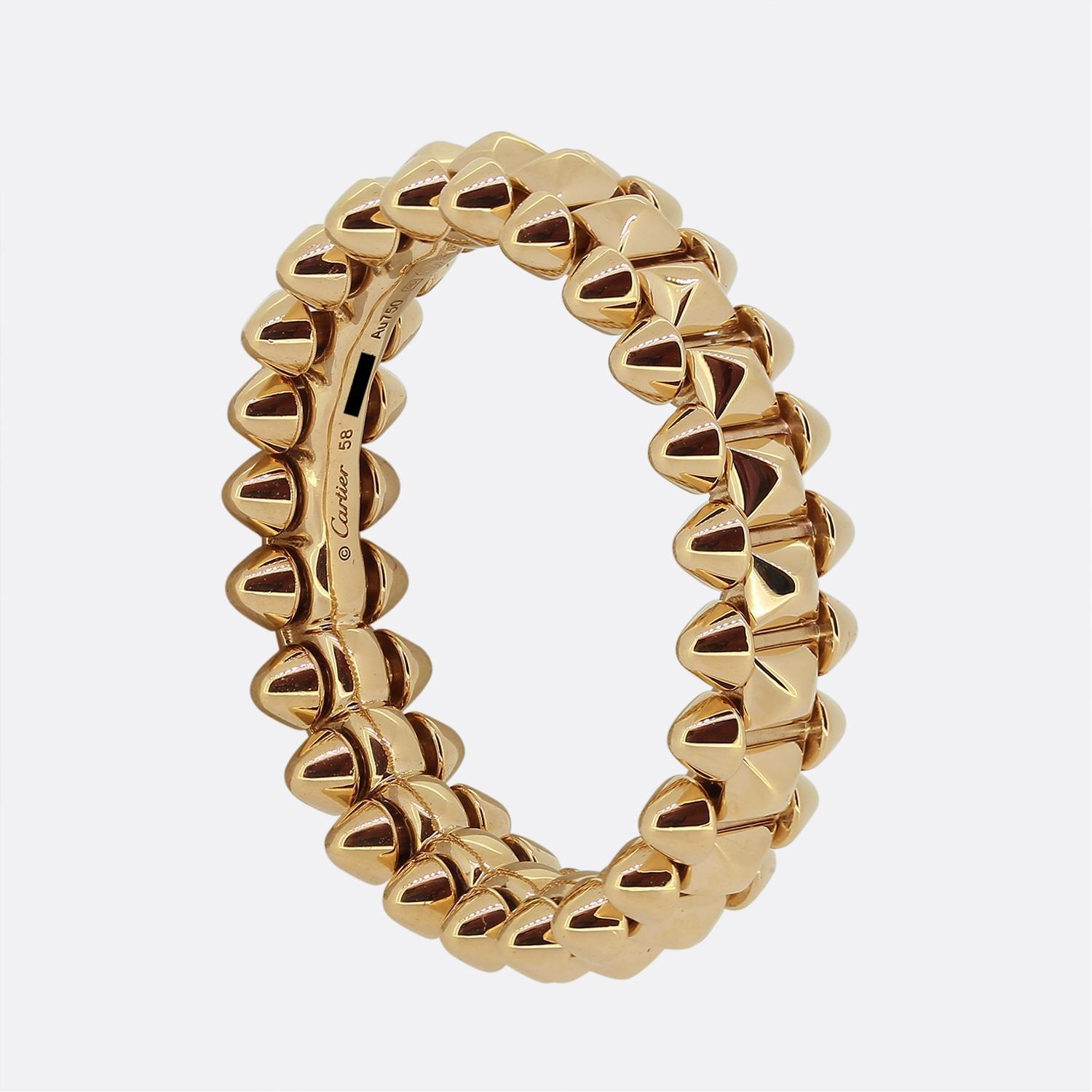 Here we have a daring piece from the world renowned jewellery house of Cartier. This ring has been crafted from 18ct rose gold and forms part of their iconic 'Clash de Cartier' collection to showcase a studded design which appears sharp but is
