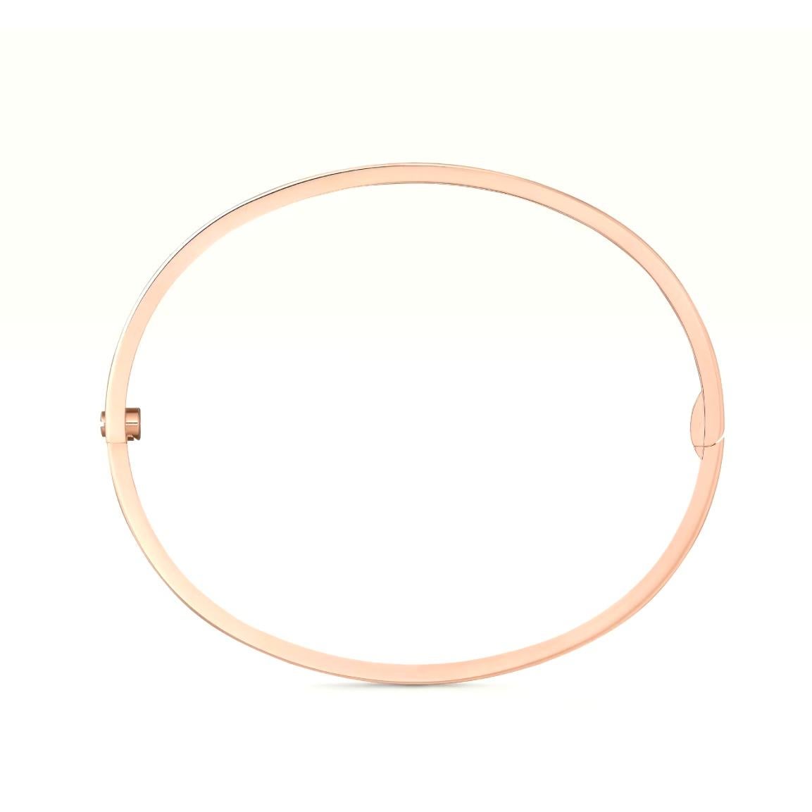Designer: Cartier
Collection:  Love
Style: Bangle (Small Model)
Metal: Rose Gold 
Metal Purity: 18K 
Stones: 6 Diamonds
Screw Style System: New Screw System 
Bracelet Size: 15 = 15 cm
Hallmarks: Cartier; Serial #, 750
Includes:  24 Months Brilliance