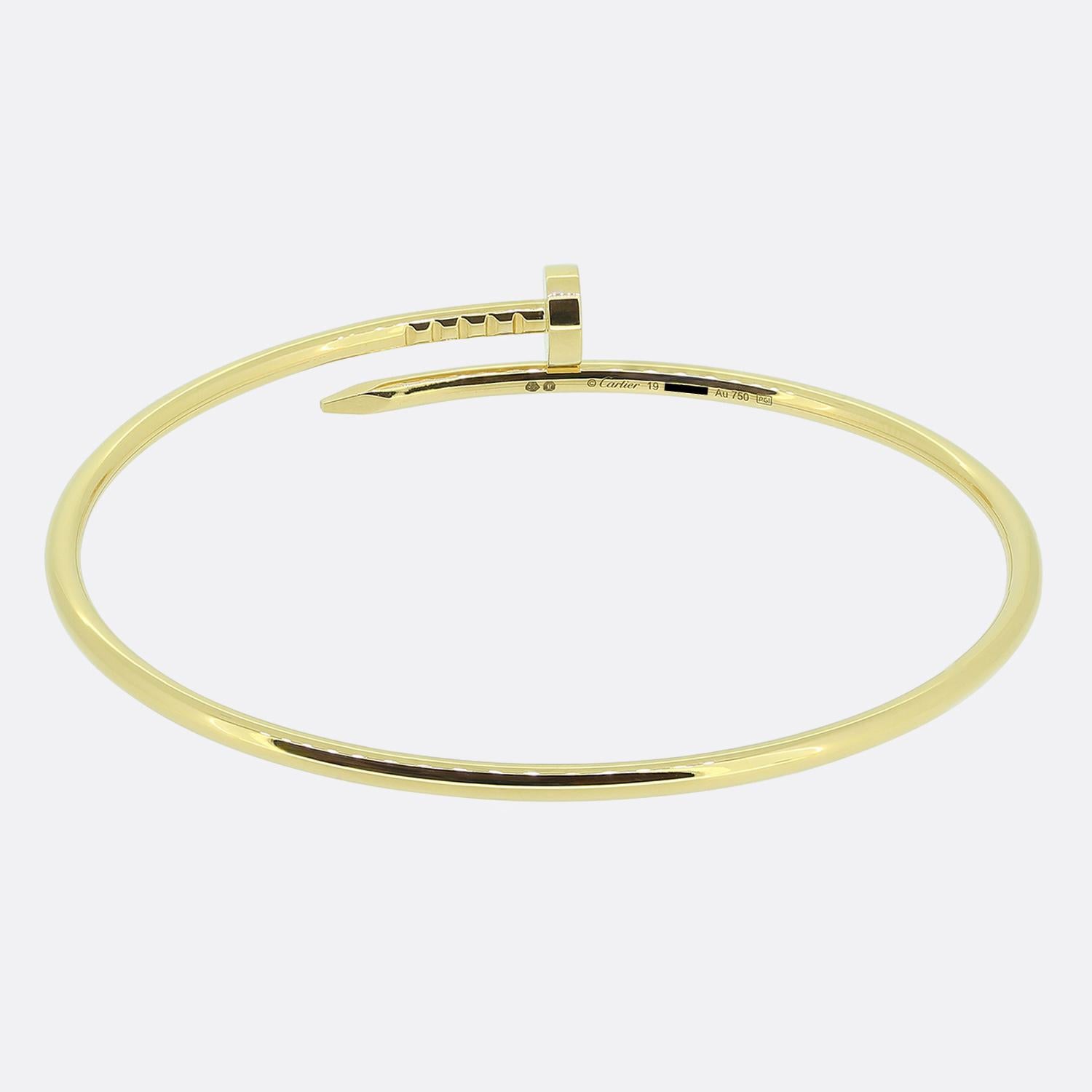 Women's or Men's Cartier Small Model Juste Un Clou Bangle Size 19 For Sale