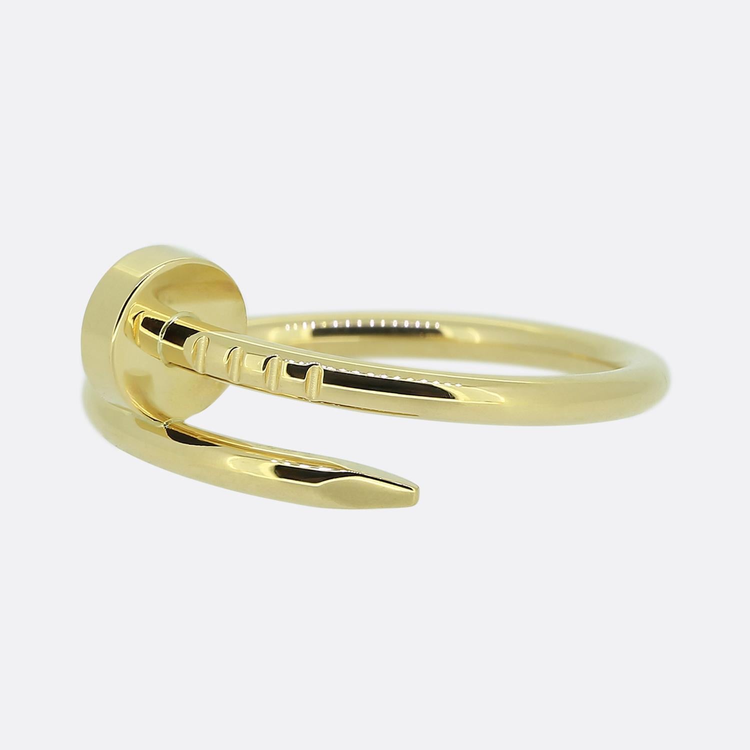Here we have an excellently crafted 18ct white gold ring from the world renowned luxury jewellery house of Cartier. This piece forms part of their iconic 'Juste un Clou' collection and showcases a wrap-around nail design. This is the standard model