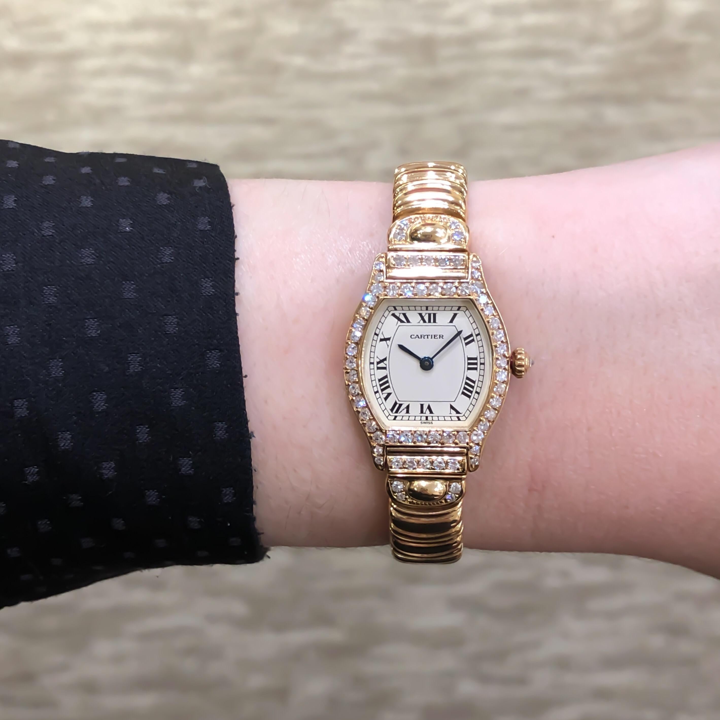 Women's Cartier Small Tortue Diamond Case and Crown on Bracelet