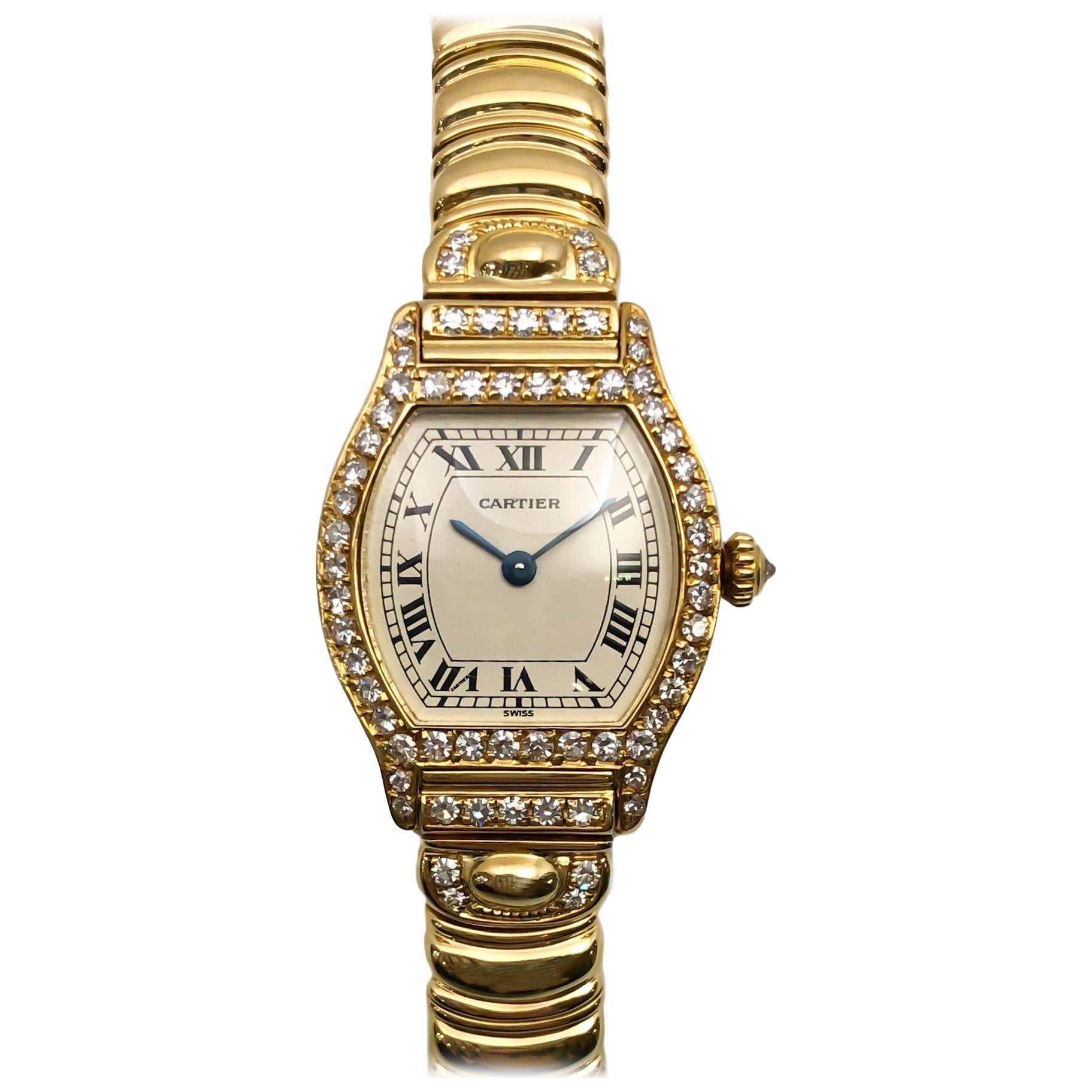 Cartier Small Tortue Diamond Case and Crown on Bracelet