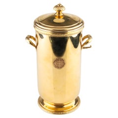 Cartier Solid 14k Yellow Gold and Glass Very Rare Vintage Lidded Ice Bucket