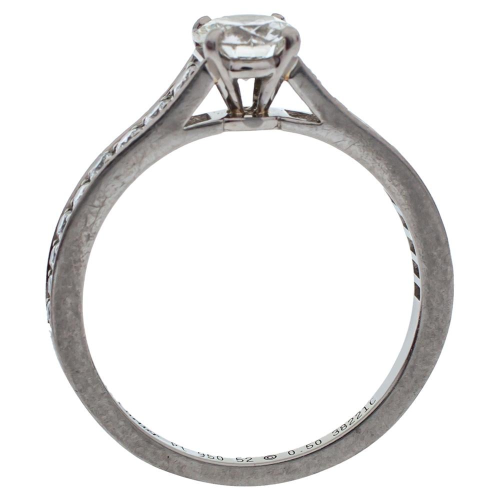 Contemporary Cartier Solitaire 1895 0.50 ct Diamond Platinum Ring Size 52