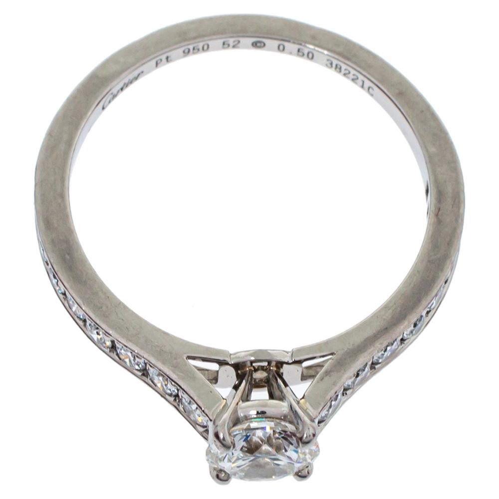 Cartier Solitaire 1895 0.50 ct Diamond Platinum Ring Size 52 In Good Condition In Dubai, Al Qouz 2