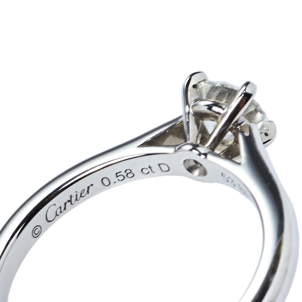 Contemporary Cartier Solitaire 1895 0.58ct Diamond Platinum Engagement Ring Size 53