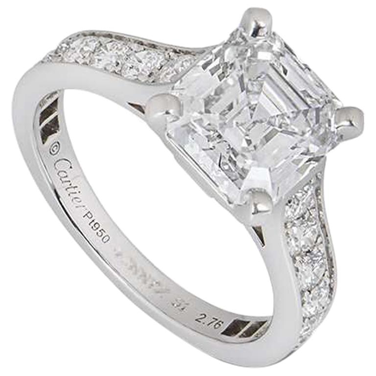 Cartier Solitaire 1895 Asscher Cut Diamond Engagement Ring 2.76 Carat D/IF