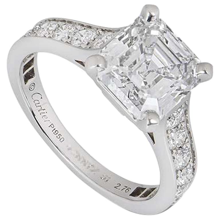Cartier Solitaire 1895 Asscher Cut Diamond Engagement Ring 2.76 Carat D