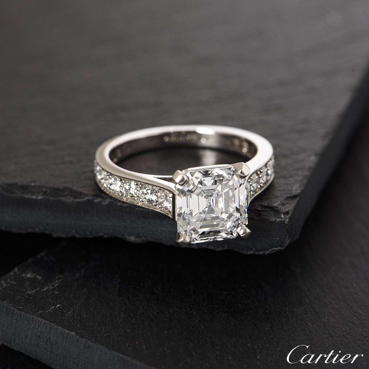 Cartier Solitaire 1895 Asscher Cut Diamond Engagement Ring 2.76 Carat D/IF In Excellent Condition In London, GB