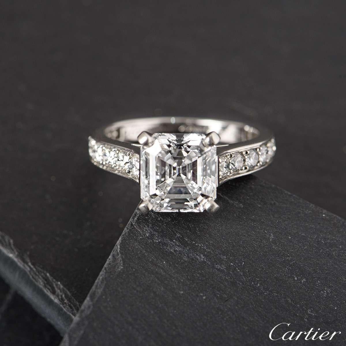 Women's Cartier Solitaire 1895 Asscher Cut Diamond Engagement Ring 2.76 Carat D/IF