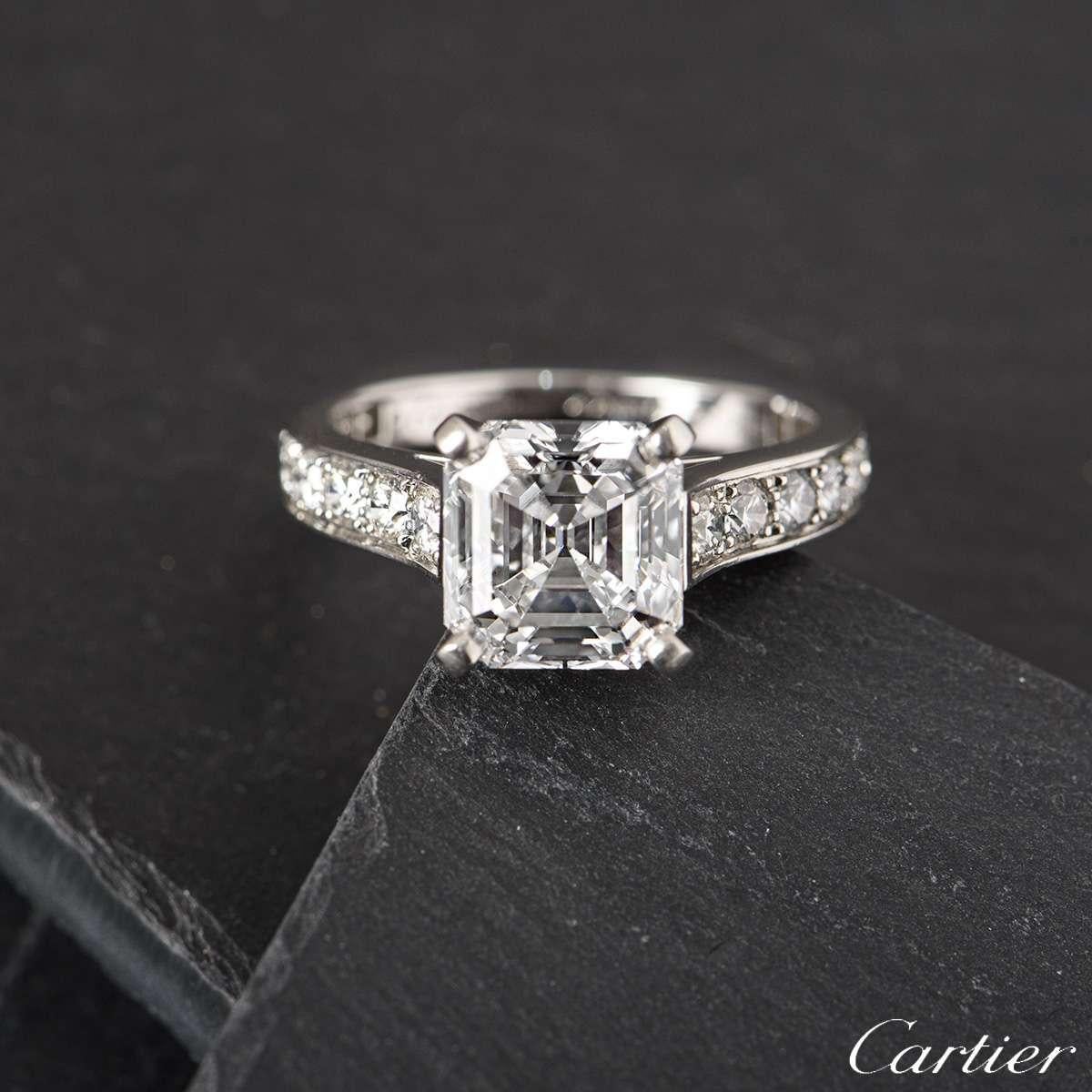 Cartier Solitaire 1895 Asscher Cut Diamond Engagement Ring 2.76 Carat D ...