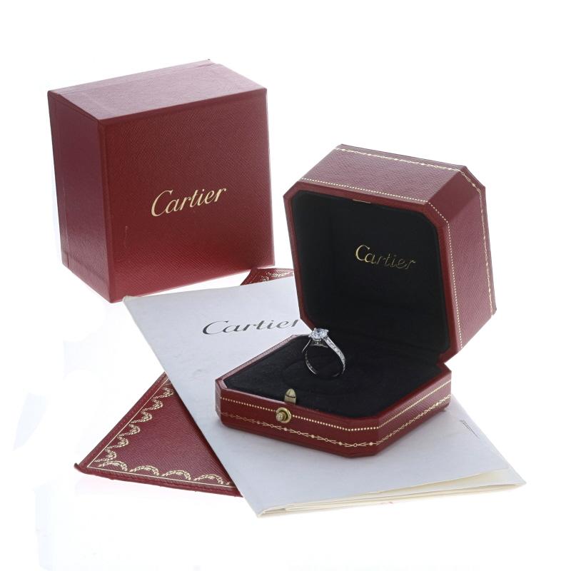 Women's Cartier Solitaire 1895 Classic Pavé Diamond Engagement Ring Platinum 1.69ctw GIA For Sale