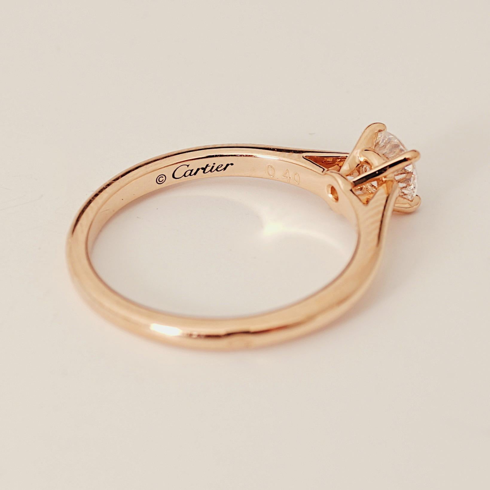 Cartier, Solitär 1895 Rosa Gold Rundschliff GIA 0,40 Karat D/IF Diamantring 1