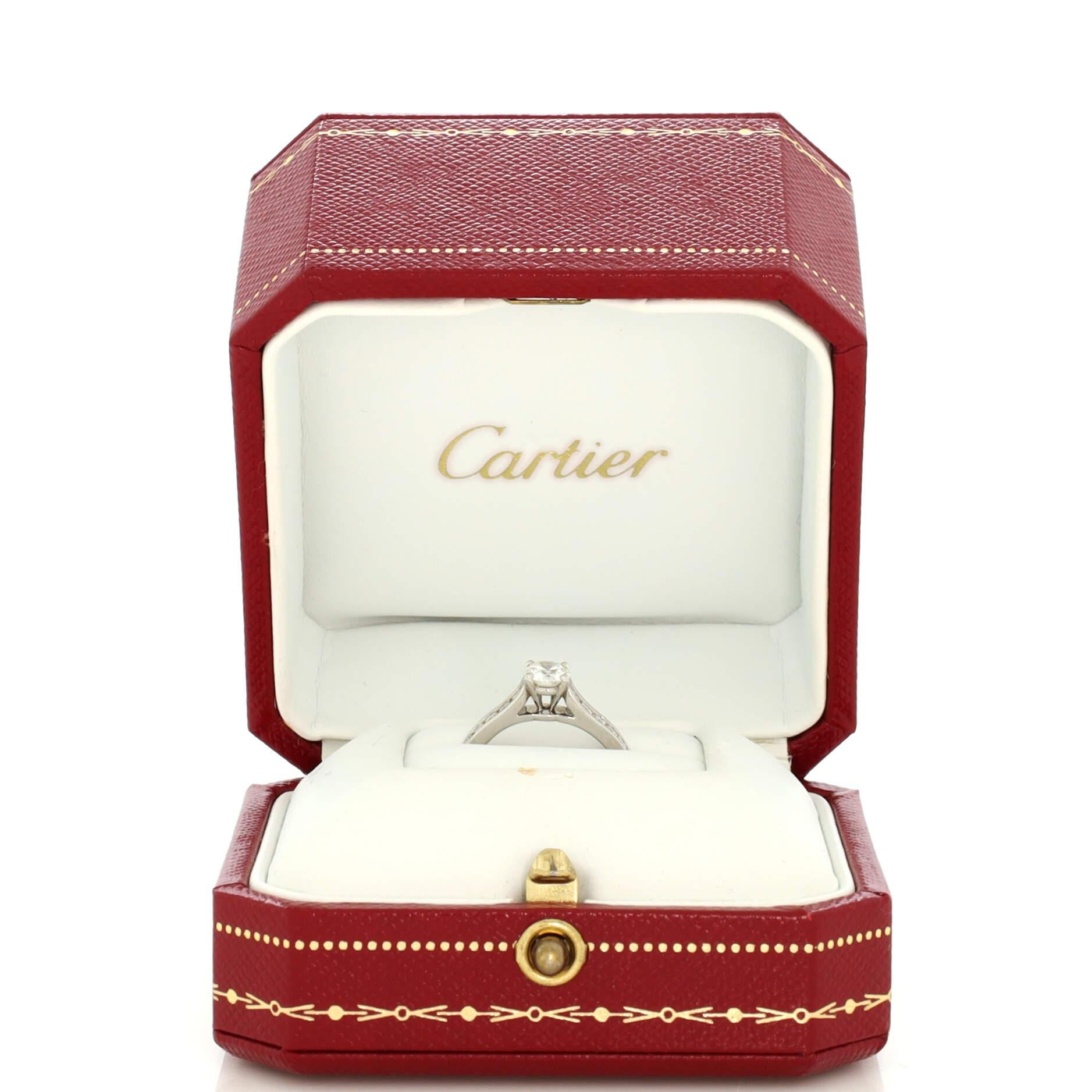 Condition: Great. Minor wear throughout.
Accessories: No Accessories
Measurements: Size: 5.25 - 50, Width: 2.00 mm
Designer: Cartier
Model: Solitaire 1895 Ring Platinum with RBC Diamond G/VVS1 and Pave Diamonds 0.41CT
Exterior Color: Silver
Item
