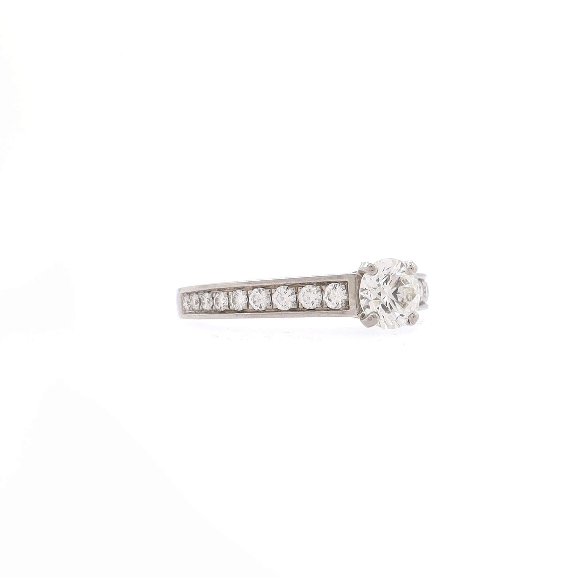 Condition: Good. Moderately heavy wear with slightly obscured hallmarks.
Accessories: No Accessories
Measurements: Size: 4.5 - 48, Width: 2.10 mm
Designer: Cartier
Model: Solitaire 1895 Ring Platinum with RBC Diamond H/VS1 and Pave Diamonds