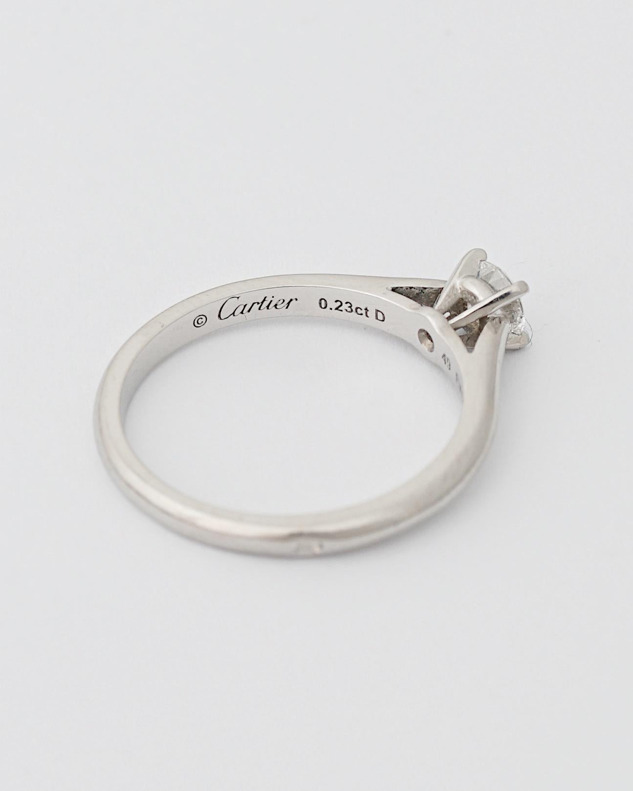 Cartier, Solitaire 1895 Round Cut GIA 0.23 Carat D/VVS2 Diamond Ring For Sale 2