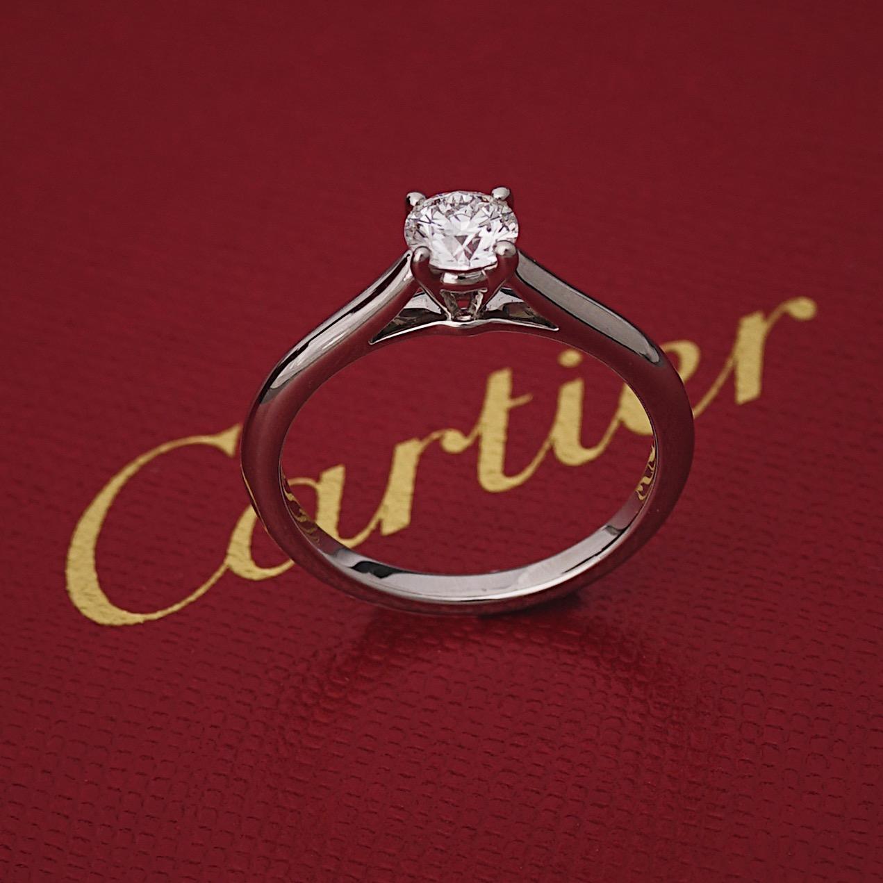 Cartier, Solitario 1895 Anillo de diamantes talla redonda GIA 0,35 quilates F/VVS1 Contemporáneo