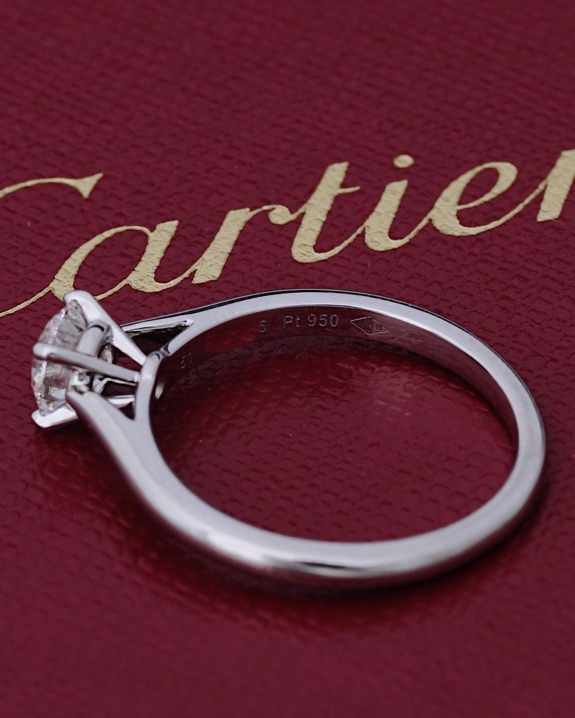 De las mujeres Cartier, Solitario 1895 Anillo de diamantes talla redonda GIA 0,63 quilates H/VS1