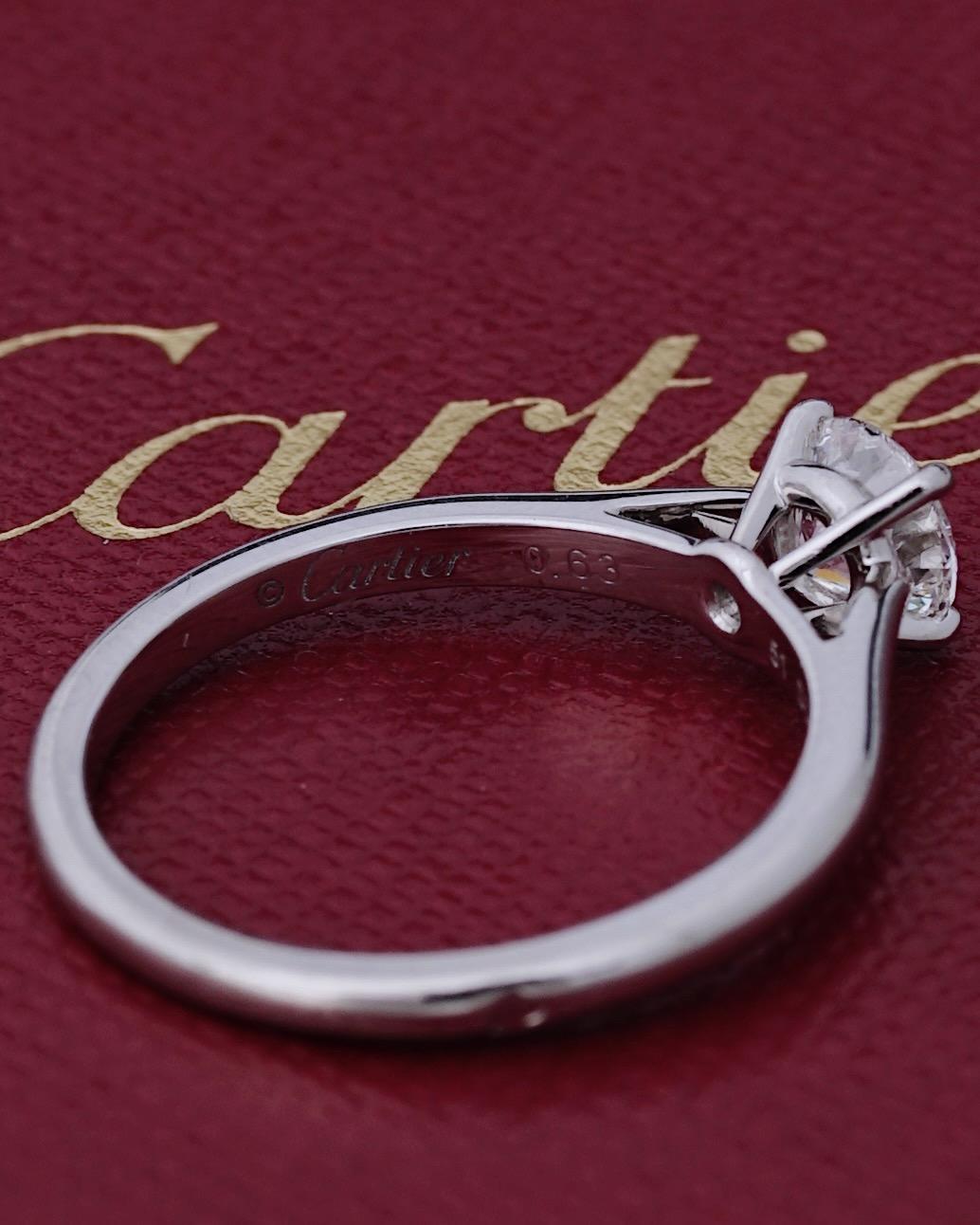 Cartier, Solitario 1895 Anillo de diamantes talla redonda GIA 0,63 quilates H/VS1 1