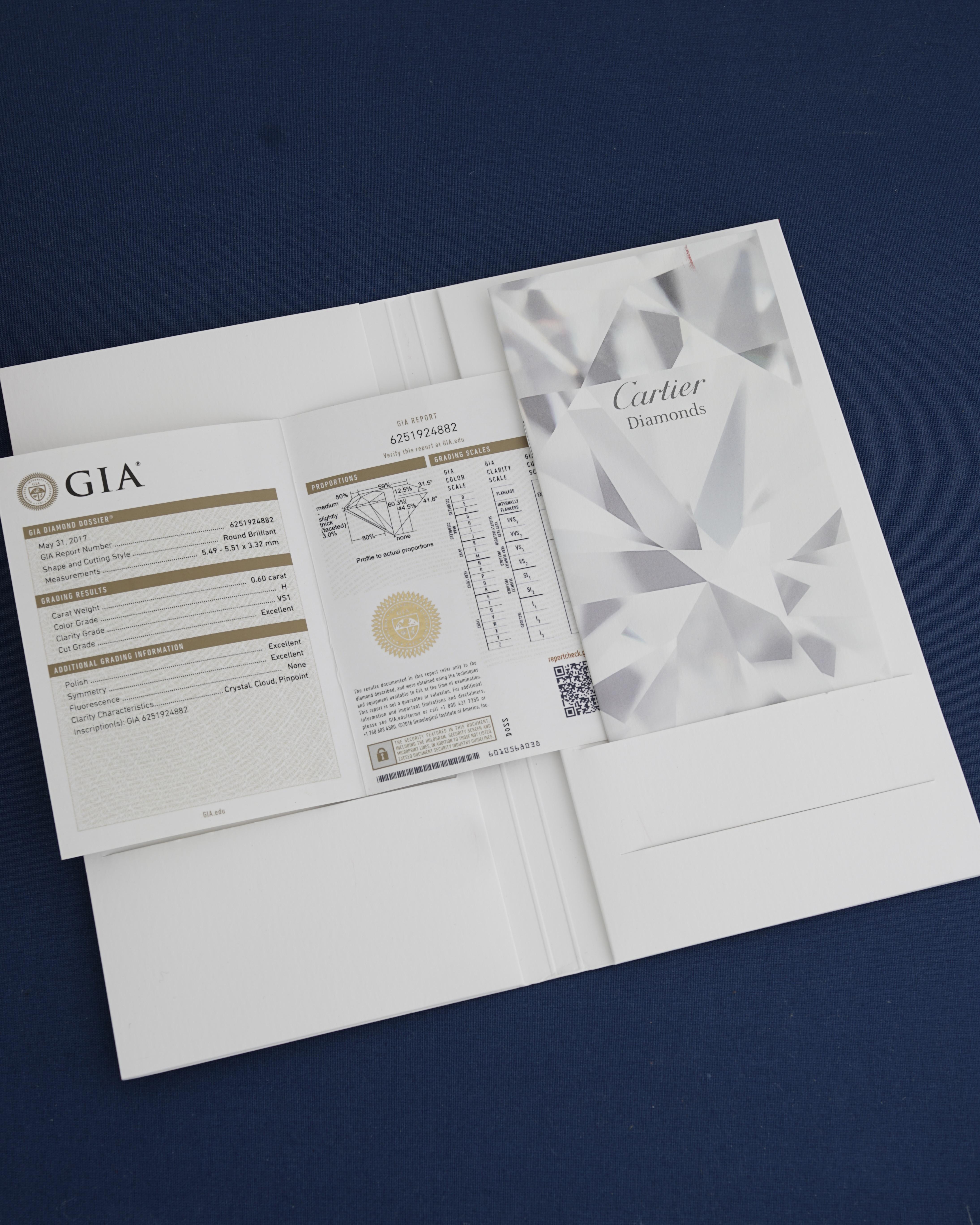 Cartier, bague solitaire en or jaune 1895, diamant taille ronde GIA 0,60 carat H/VS1 Pour femmes en vente