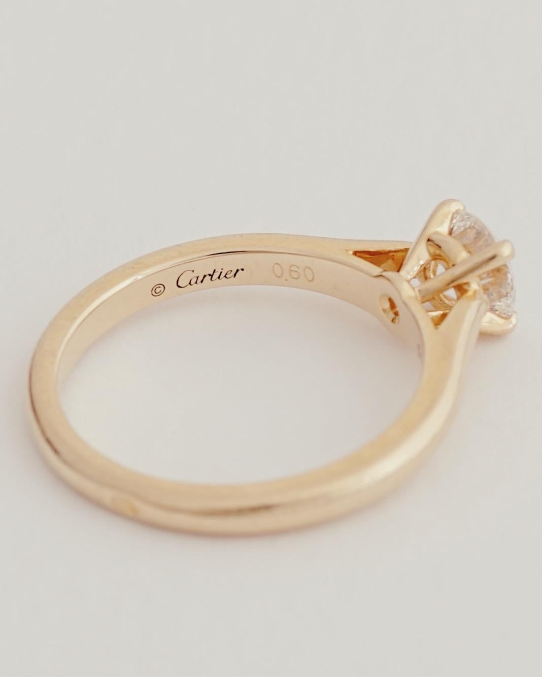 Cartier, bague solitaire en or jaune 1895, diamant taille ronde GIA 0,60 carat H/VS1 en vente 2