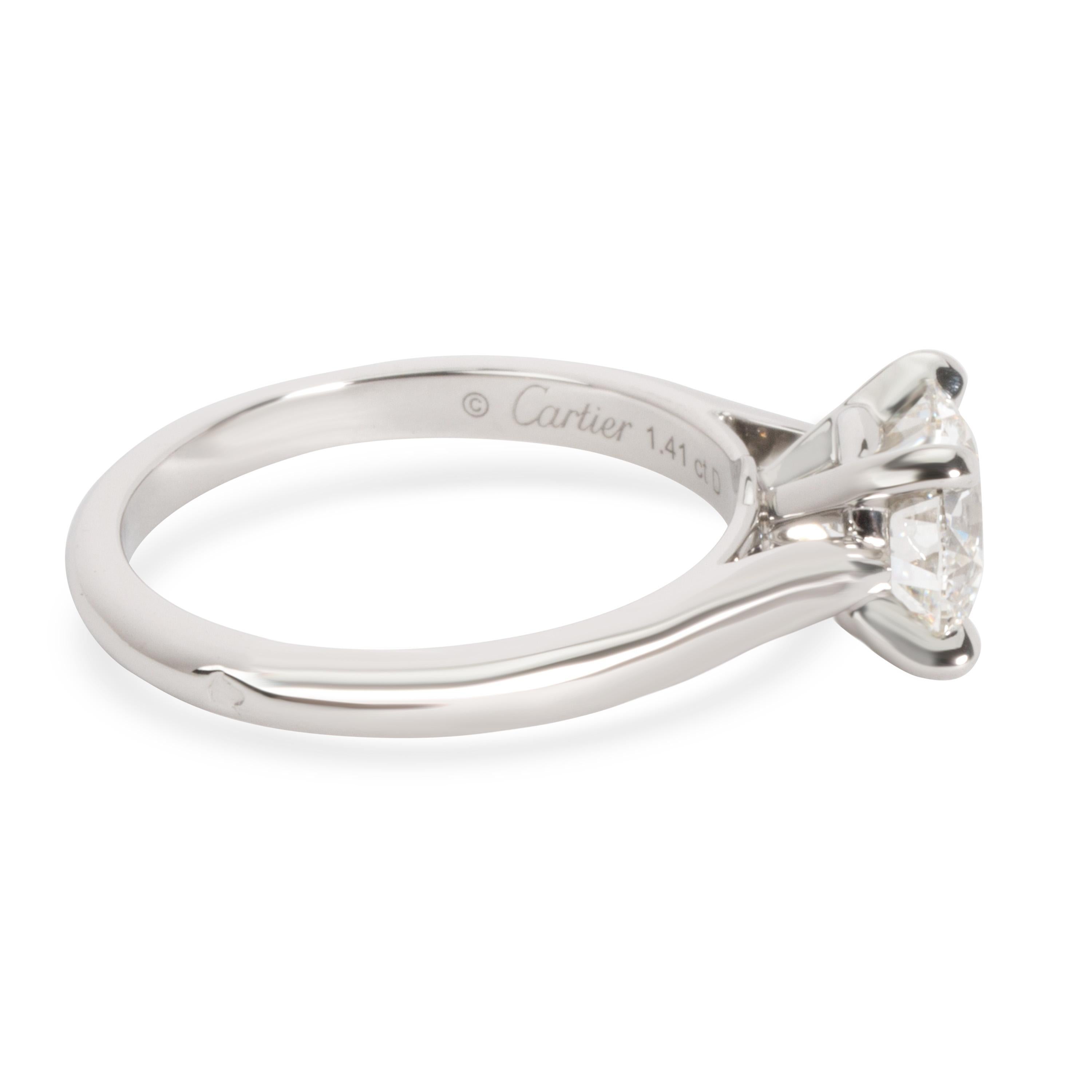 Cartier Solitaire Diamond Engagement Ring in Platinum H VS1 1.41 Carat In Excellent Condition In New York, NY