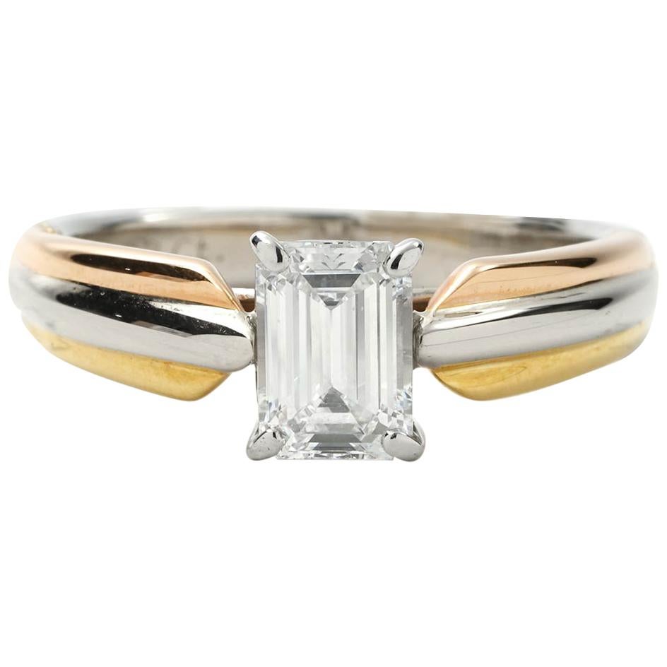 Cartier Solitaire Emerald Cut Trinity Engagement Ring 1.03 Carat EVS2 For Sale