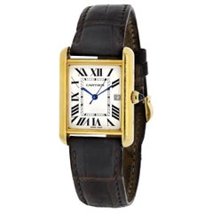 Cartier Solo 2441 Brown Leather Strap Tank Watch