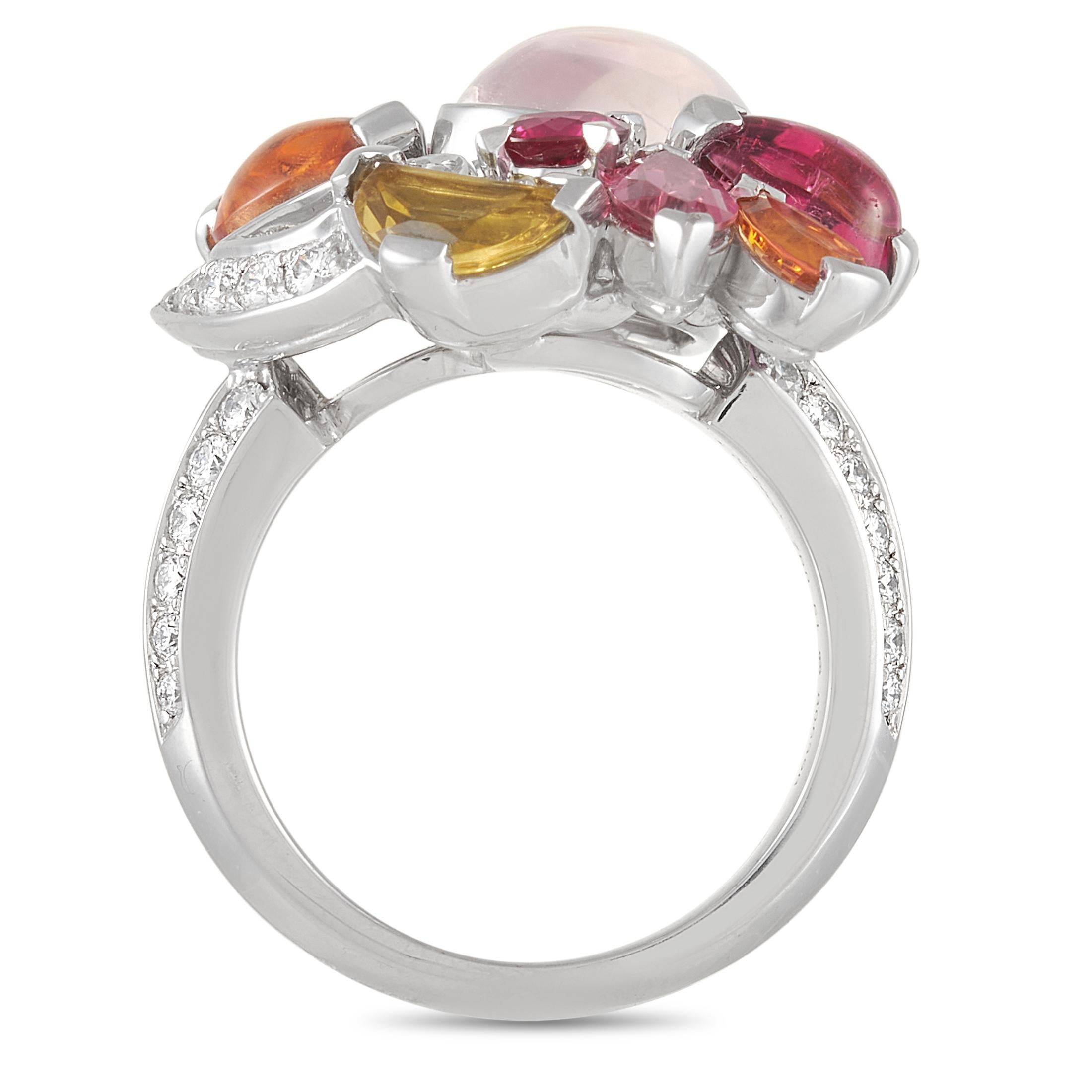 Captivating colors and textures come together to create this stylish, unique Cartier Sorbet Ring. Made with a 18K White Gold setting, this elegant design features a delicate 3mm band and an impressive 8mm top height. A breathtaking Rose Quartz