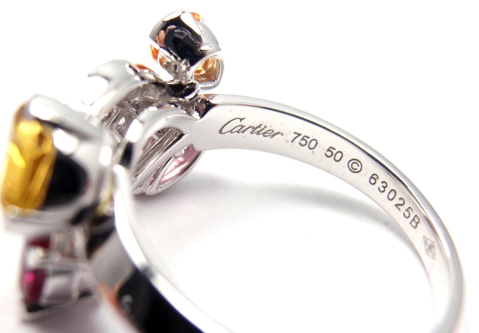 Women's or Men's Cartier Sorbet Diamond Tourmaline Sapphire White Gold Ring For Sale