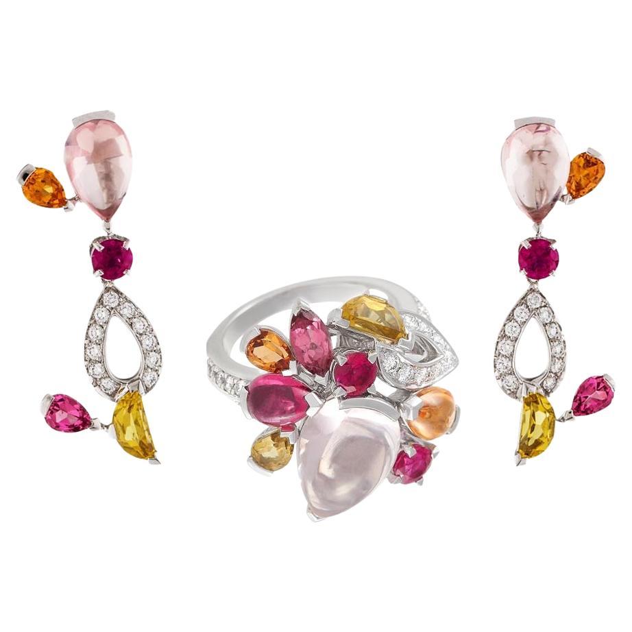 Cartier Sorbet Multi-Gemstone Earring and Ring Set For Sale