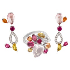 Used Cartier Sorbet Multi-Gemstone Earring and Ring Set