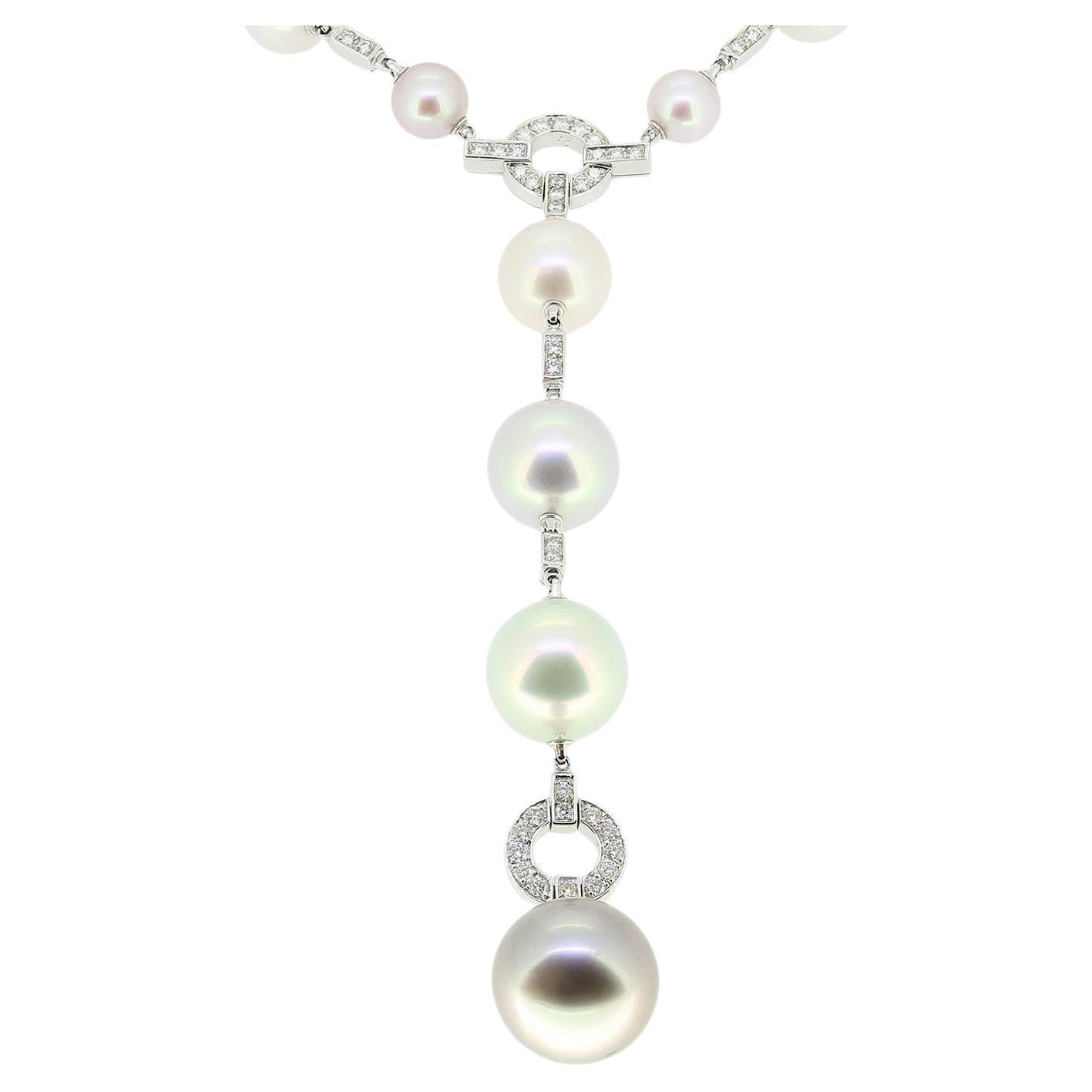 Cartier South Sea Pearl and Diamond Sautior Necklace For Sale