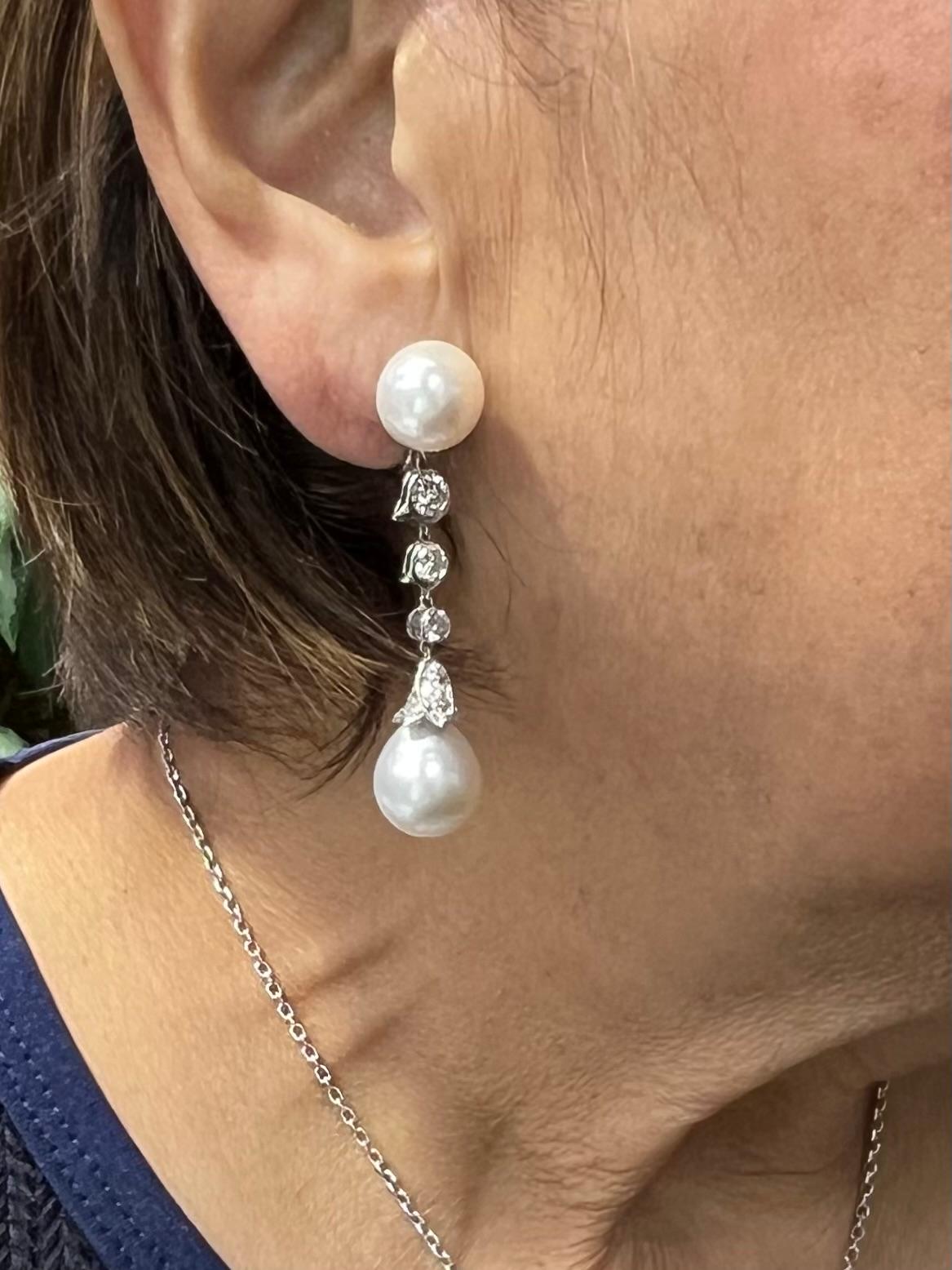 Cartier South Sea Pearl Diamond Platinum Drop Earrings 1