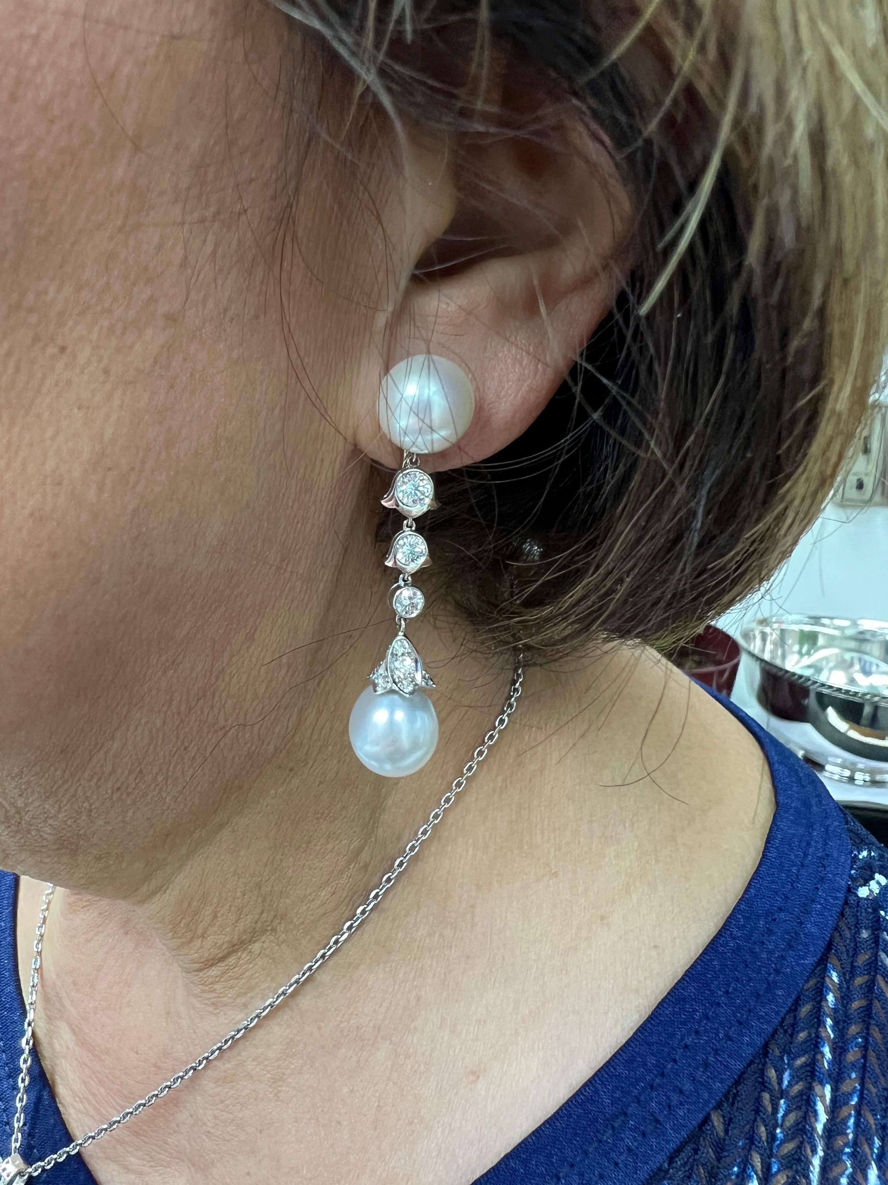 Cartier South Sea Pearl Diamond Platinum Drop Earrings 2
