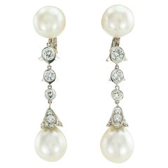 Cartier South Sea Pearl Diamond Platinum Drop Earrings