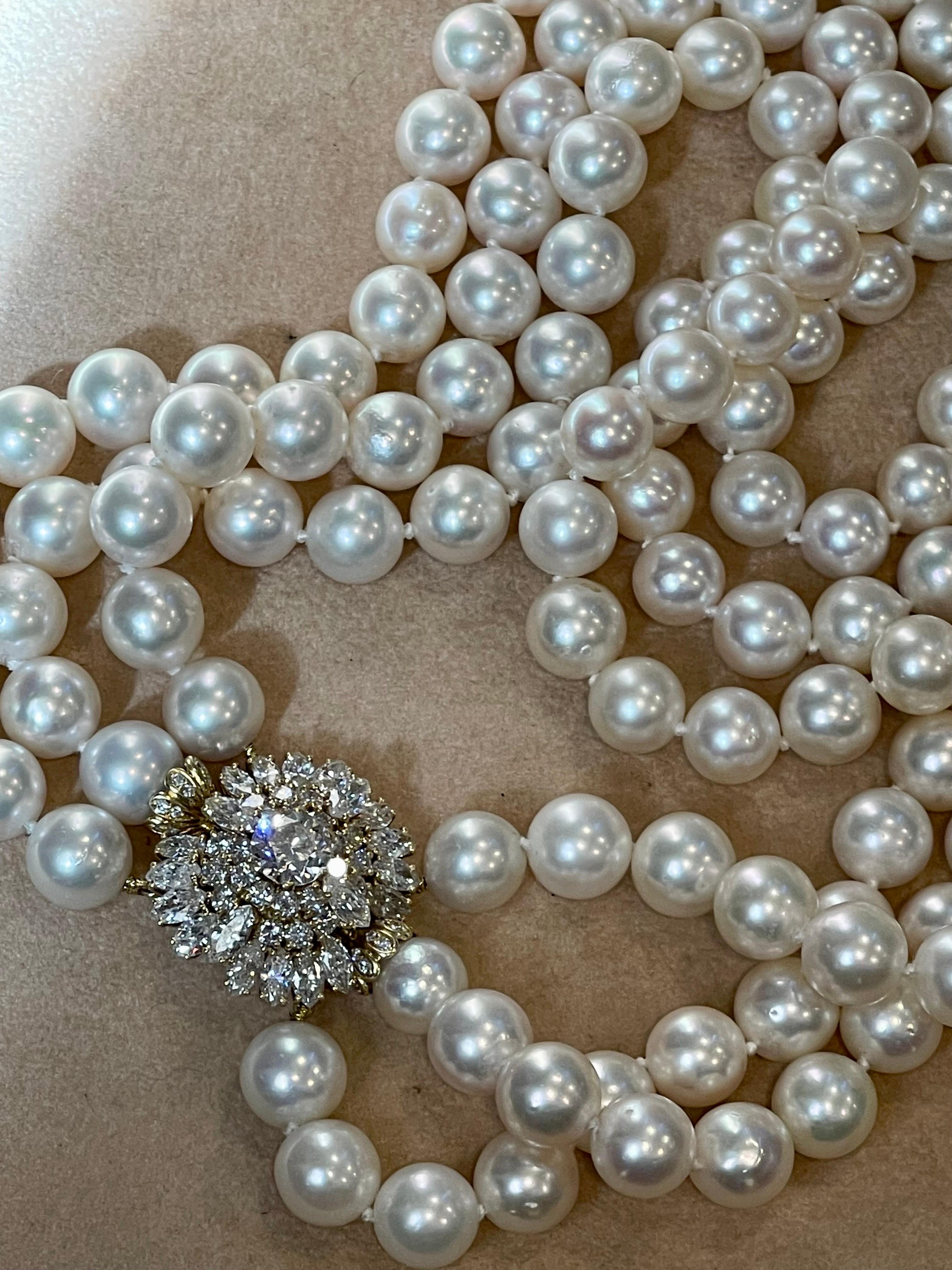 Cartier South Sea Three Layer Pearl Necklace with 1.6 Ct Solitaire Diamond Clasp In Excellent Condition In New York, NY