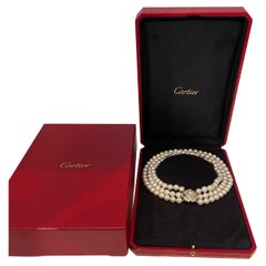Cartier South Sea Three Layer Pearl Necklace with 1.6 Ct Solitaire Diamond Clasp